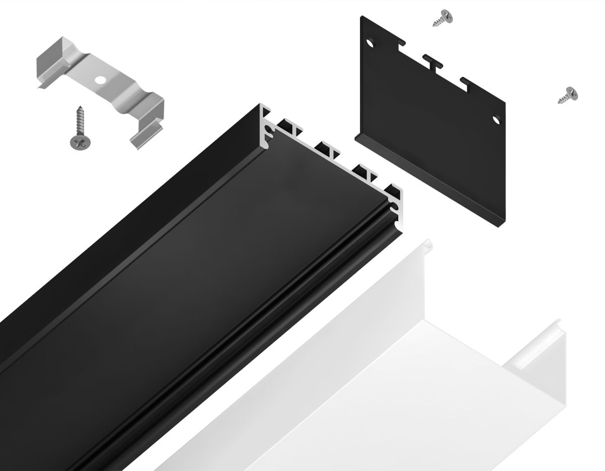 Алюминиевый профиль накладной/подвесной Profile System 42*45 для светодиодной ленты до 33,4мм Ambrella Light Illumination GP3070BK в Санкт-Петербурге