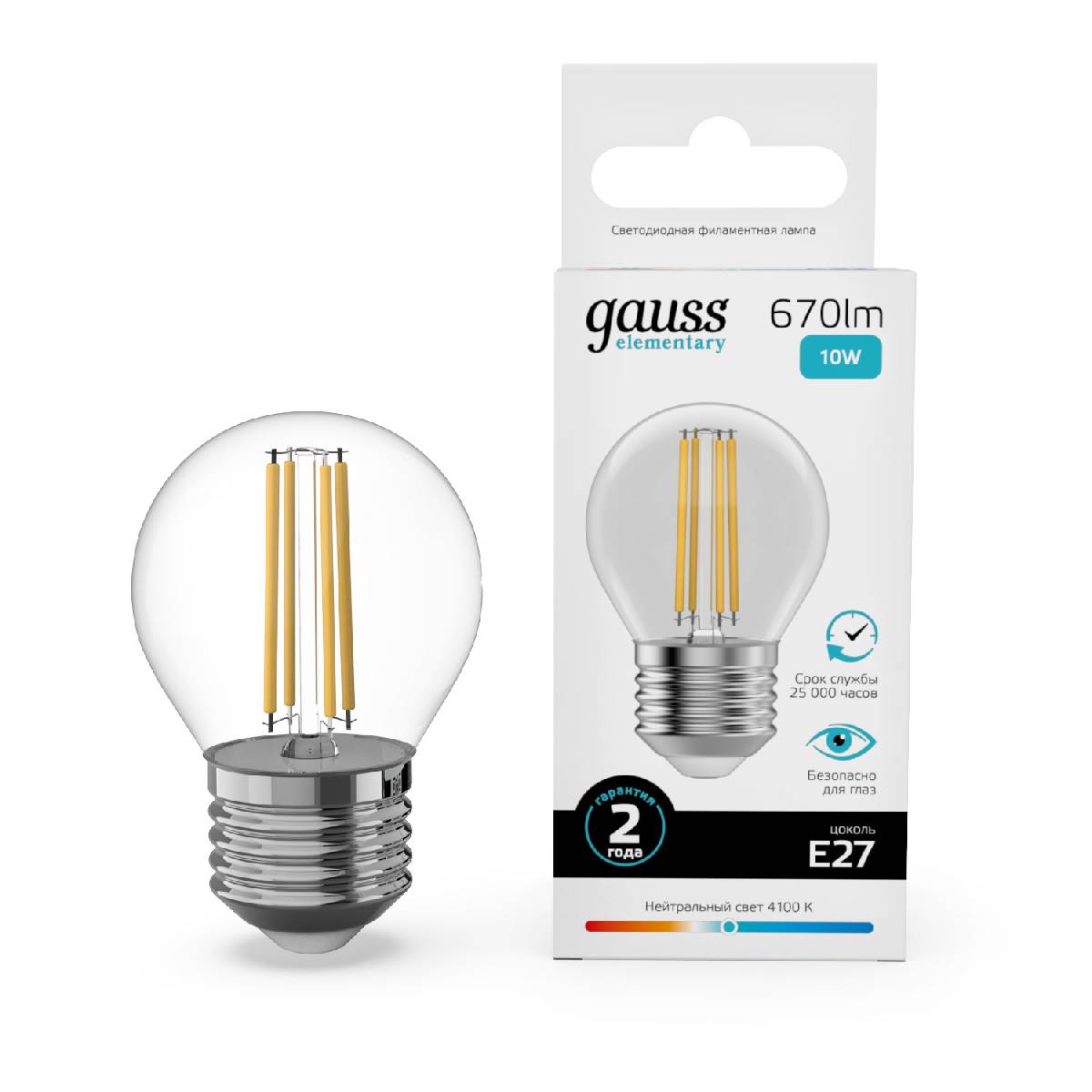 Лампа светодиодная Gauss Filament Elementary E27 10W 4100K 52220 в Санкт-Петербурге