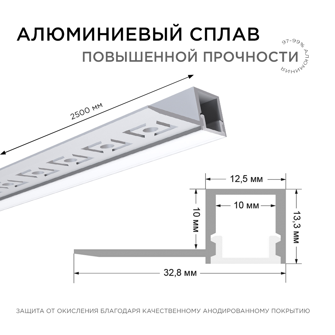 Профиль под штукатурку Apeyron ширина ленты до 10мм (рассеиватель, заглушки - 2шт) 08-50 в Санкт-Петербурге