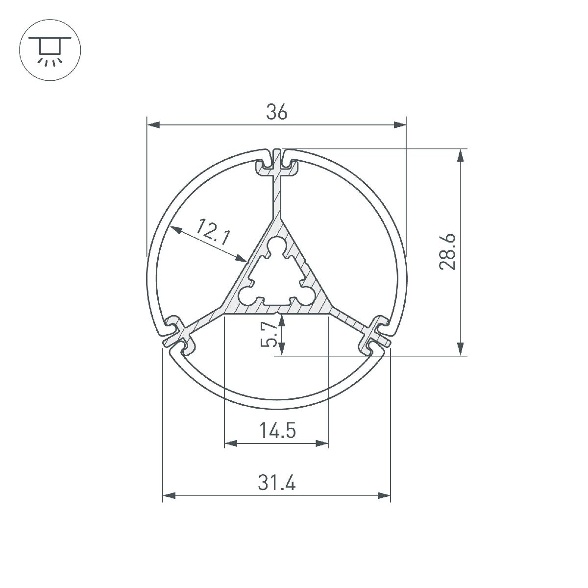 Алюминиевый профиль Arlight ROUND-D36-360-2500 ANOD BLACK 050250 в Санкт-Петербурге