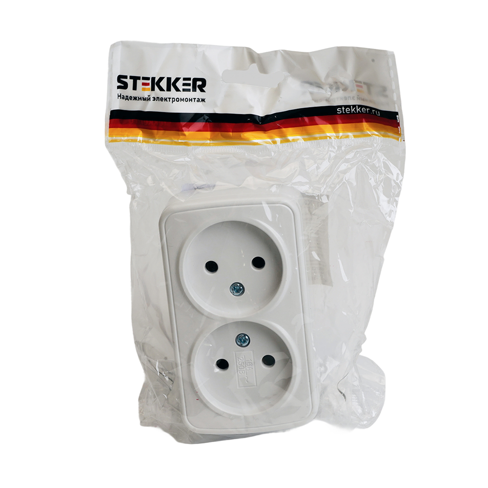 Розетка накладная 2-местная Stekker Basic PST10-502-20 50075 в Санкт-Петербурге