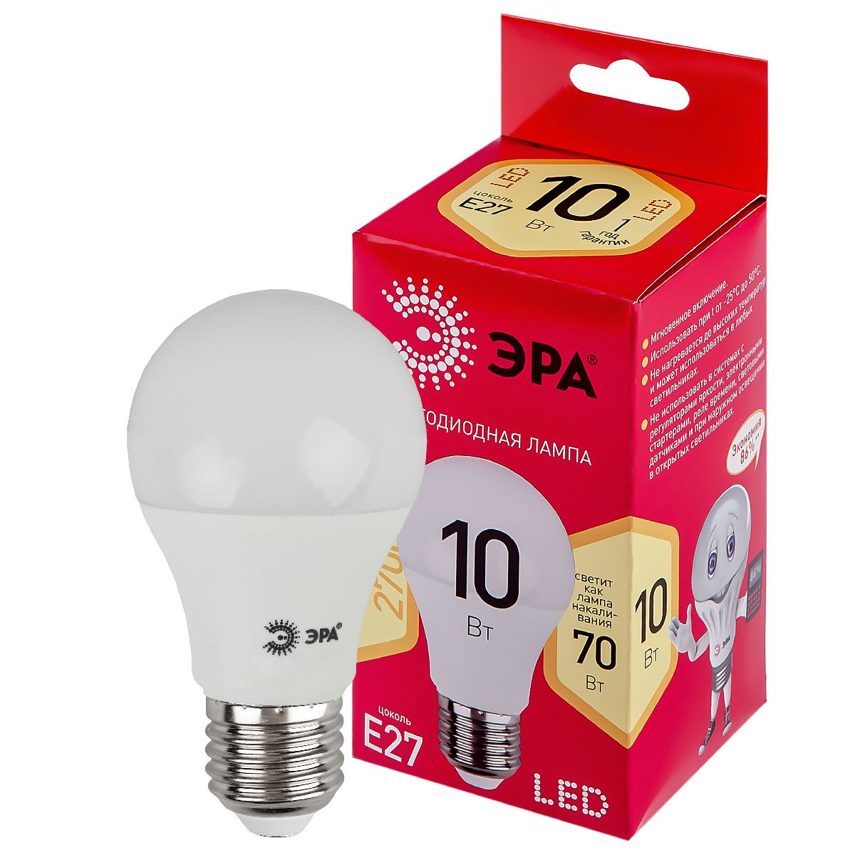 Лампа светодиодная Эра E27 10W 2700K LED A60-10W-827-E27 R Б0049634 в #REGION_NAME_DECLINE_PP#