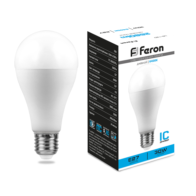 Лампа светодиодная Feron E27 30W 6400K груша матовая LB-130 38196 в Санкт-Петербурге