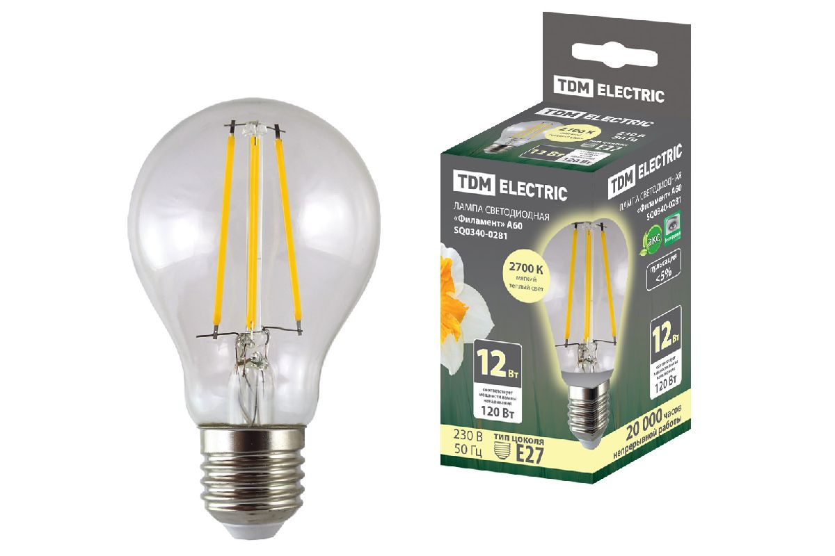 Лампа светодиодная филаментная TDM Electric E27 12W 2700K прозрачная SQ0340-0281 в Санкт-Петербурге