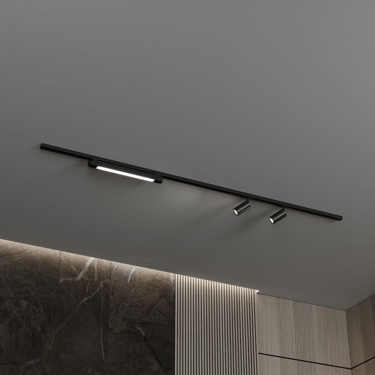 Трековая система со светильниками №5 однофазная накладная Skylite (220В, форма - прямая, 2м, 4000K) черная Hesby Lighting HSBL_kompl_S005_NI2B4K в Санкт-Петербурге