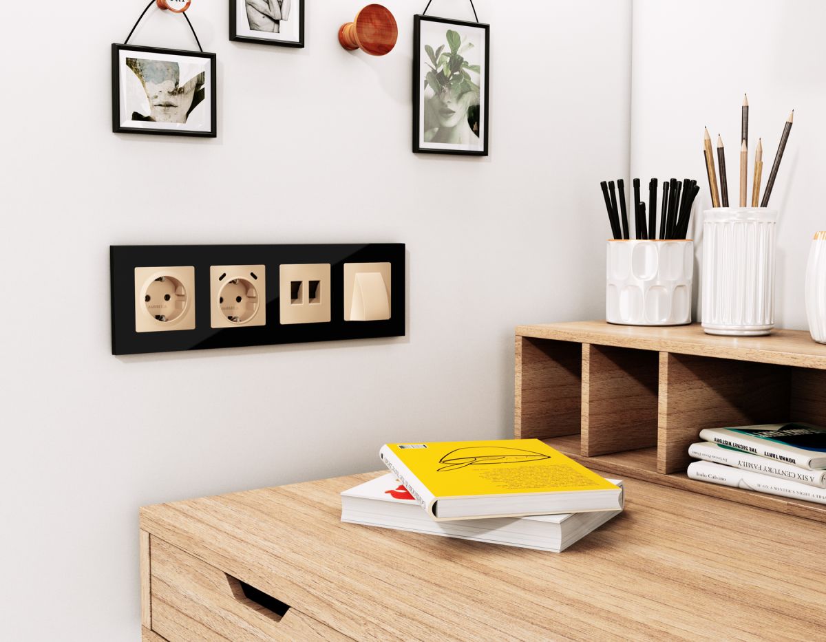 Комплект механизма компьютерной двойной розетки RJ-45 Ambrella Volt MA612110 (8P8C) CAT6 с автоматической защитной шторкой Alfa Шампань Quant в Санкт-Петербурге