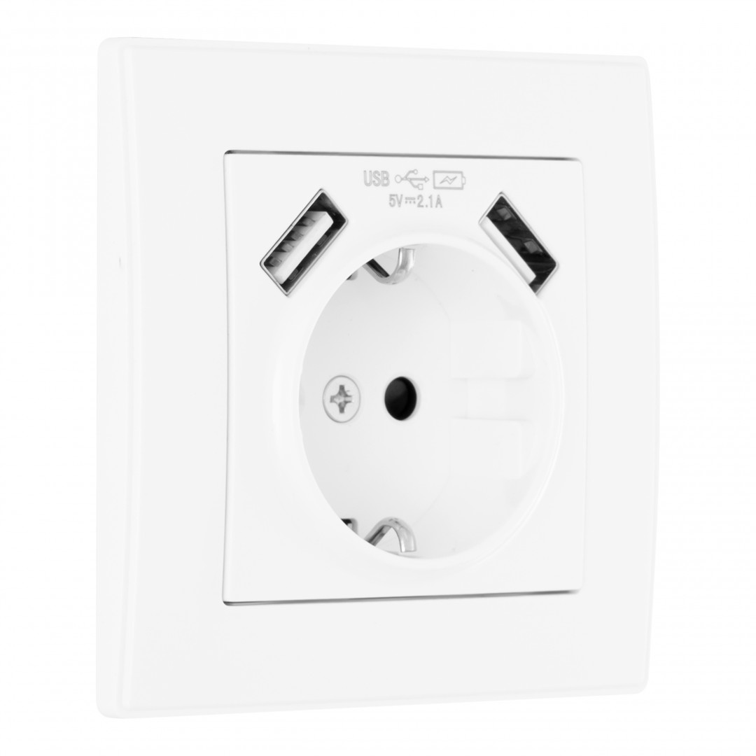 Комплект розетки с/з и шторками + USB и рамкой Arte Milano SET06-1-47-1 white в Санкт-Петербурге