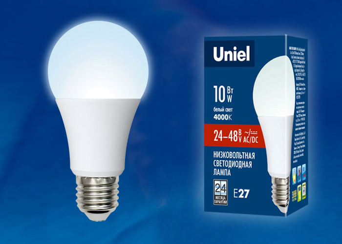 Лампа светодиодная (UL-00002382) Uniel E27 10W 4000K матовая LED-A60-10W/NW/E27/FR/24-48V в #REGION_NAME_DECLINE_PP#