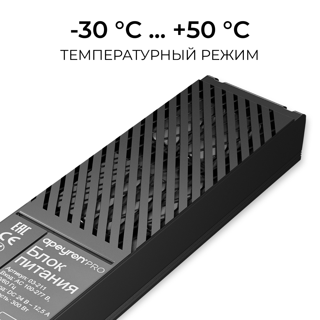 Блок питания Apeyron Pro 24В, 300Вт, 100-277В, 12,5А, IP20 03-211 в Санкт-Петербурге