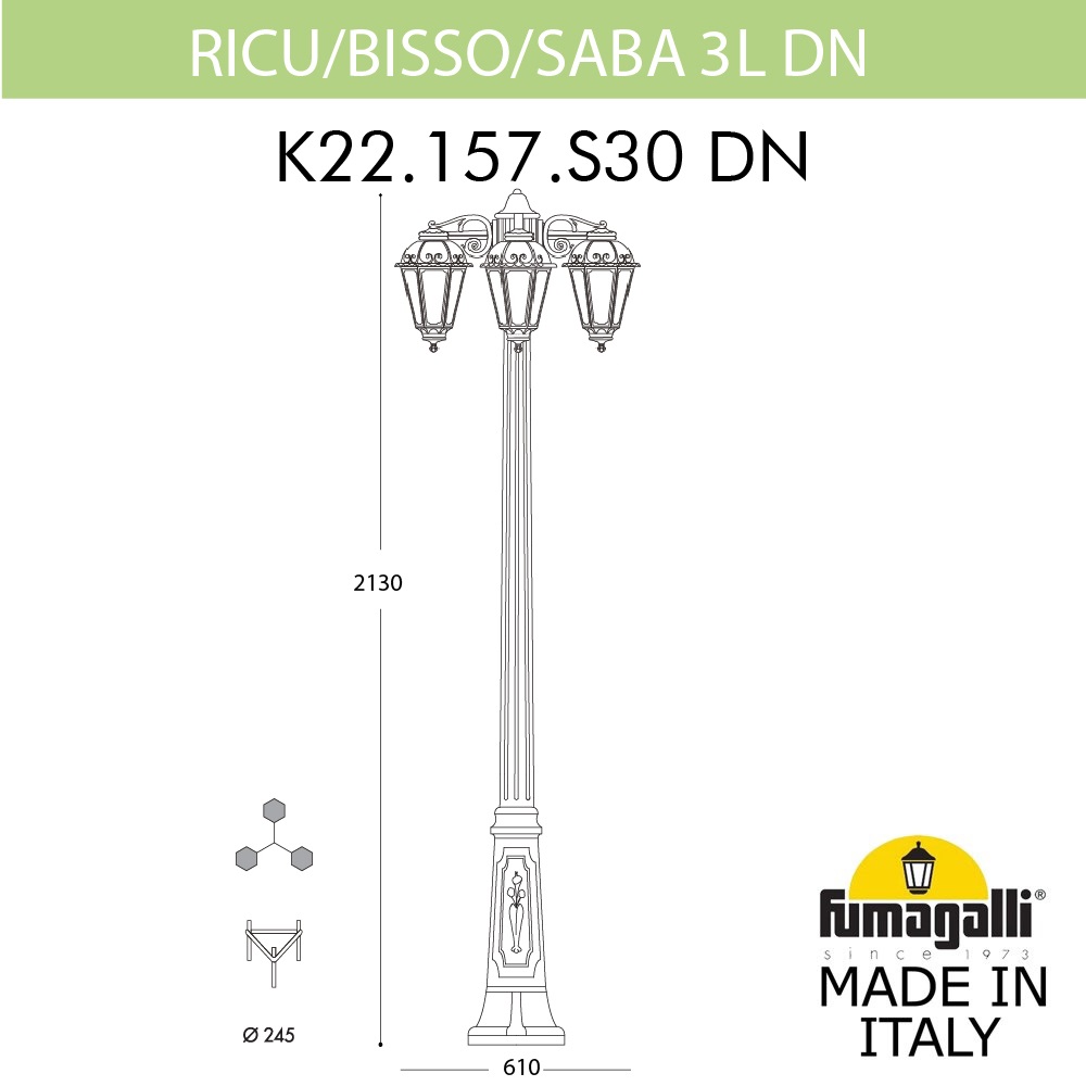 Садово-парковый светильник Fumagalli RICU BISSO/SABA 3L DN K22.157.S30.AYE27DN в Санкт-Петербурге