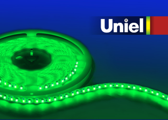 Светодиодная влагозащищенная лента Uniel (04875) 14,4W/m 60LED/m 5050SMD зеленый 5M ULS-5050-60LED/m-10mm-IP65-DC12V-14,4W/m-5M-GREEN в Санкт-Петербурге