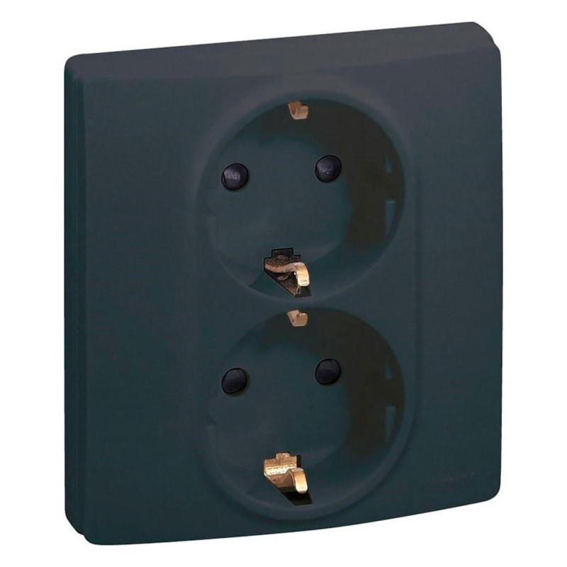 Розетка 2X2К+З Legrand Etika 16A 250V с/з винтовой зажим немецкий стандарт антрацит 672623 в Санкт-Петербурге
