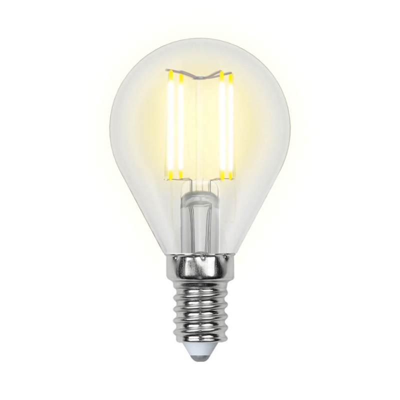 Лампа светодиодная филаментная Uniel E14 5W 3000K прозрачная LED-G45-5W/WW/E14/CL/MB GLM10TR в Санкт-Петербурге