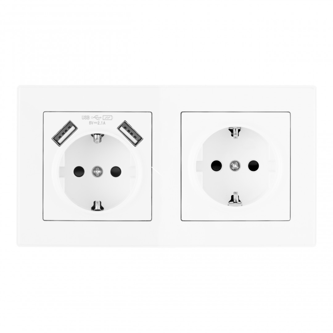 Розетка двойная (двухпостовая) c USB Arte Milano SET06-2-47-1-40-1 white в Санкт-Петербурге