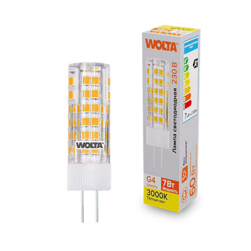 Светодиодная лампа WOLTA 7Вт 3000K G4 кукуруза матовая WSTD-JC-220V7W3KG4-C в Санкт-Петербурге