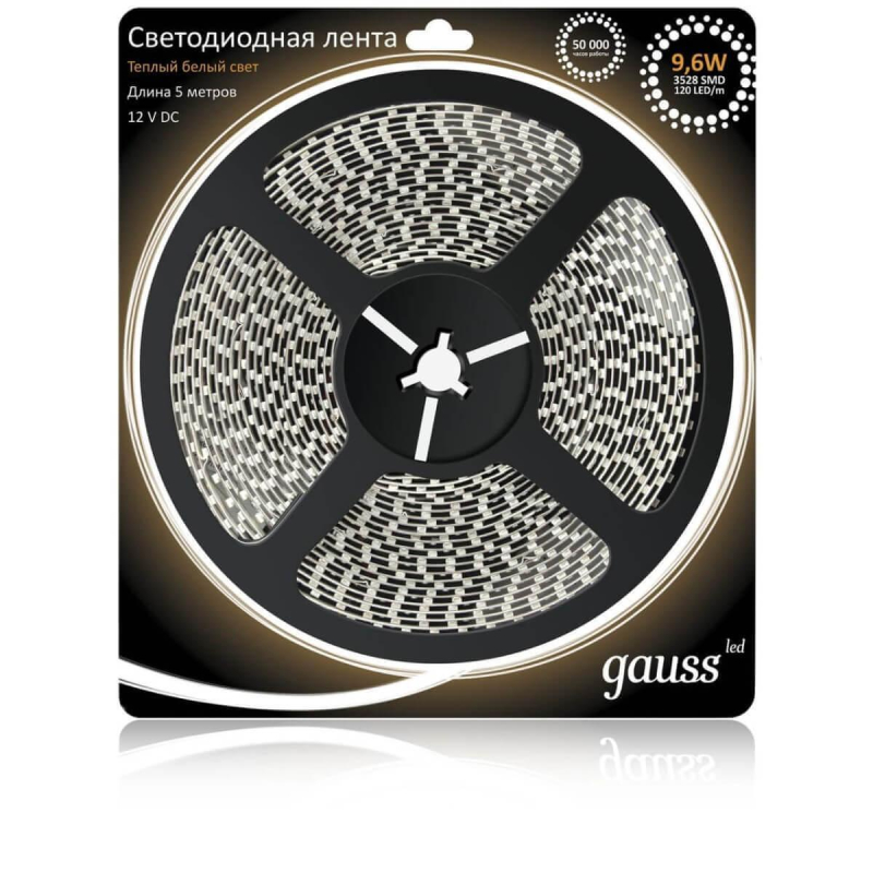 Светодиодная влагозащищенная лента Gauss 9,6W/m 120LED/m 2835SMD теплый белый 5M EB311000110 в Санкт-Петербурге