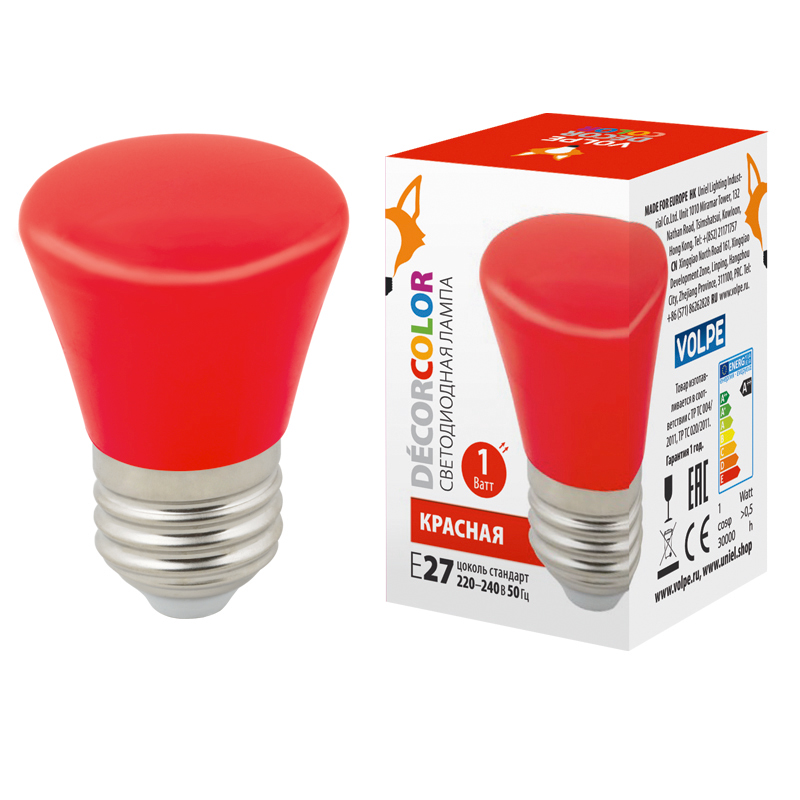 Лампа светодиодная Volpe Decor color LED-D45-1W/RED/E27/FR/С BELL UL-00005638 в Санкт-Петербурге