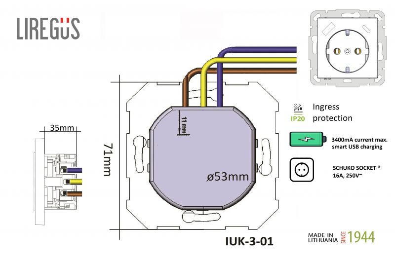 Розетка С/З+USB-зарядное устройство 3,4 А+TypeC IUK-3-01 E/B белая LIREGUS Epsilon в Санкт-Петербурге
