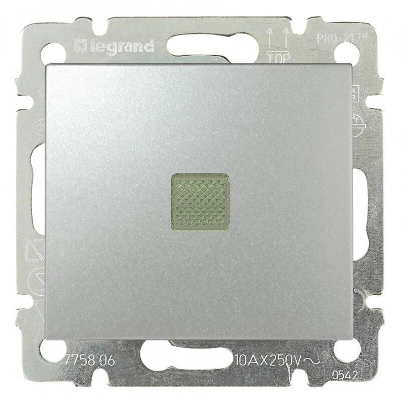 Переключатель одноклавишный промежуточный Legrand Valena 10A 250V с подсветкой алюминий 770148 в Санкт-Петербурге
