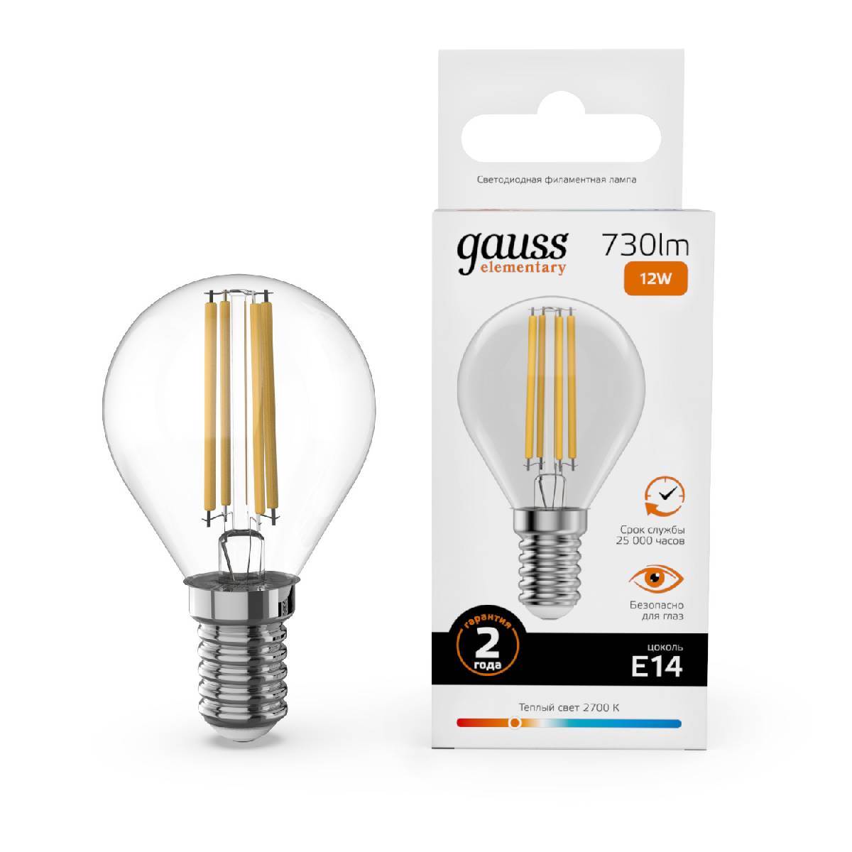 Лампа светодиодная Gauss Filament Elementary E14 12W 2700K 52112 в Санкт-Петербурге