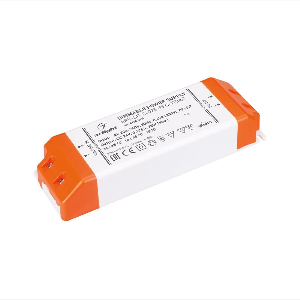 Блок питания Arlight ARV-SP-24075-PFC-TRIAC (24V, 3.1A, 75W) 026406(2) в Санкт-Петербурге