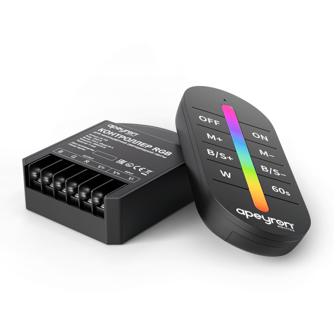 Контроллер RGB 12В/24В, 288вт/576Вт, 3 канала, 24А, IP20, ПДУ RF сенсорный (без батареек) Apeyron 04-103 в #REGION_NAME_DECLINE_PP#