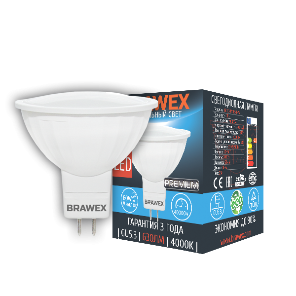 Лампа светодиодная Brawex рефлектор матовый GU5.3 7Вт 4000K 3607J-MR16k1-7N в Санкт-Петербурге