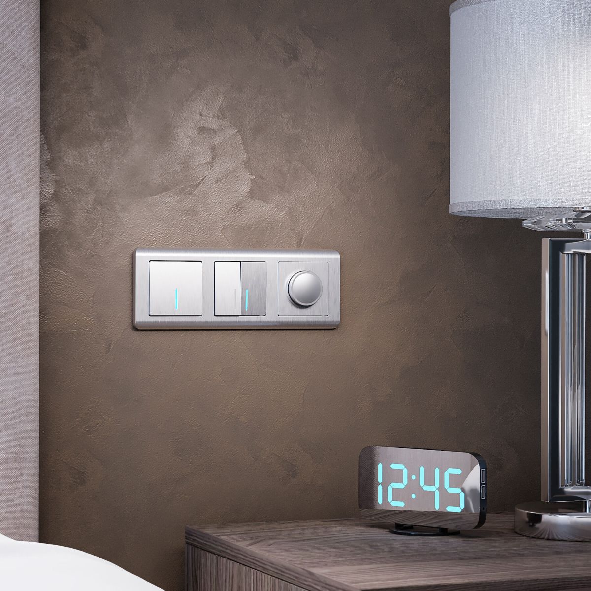 Выключатель двухклавишный с подсветкой Werkel (cеребряный рифленый) W1120109 4690389157615 a050900 в Санкт-Петербурге