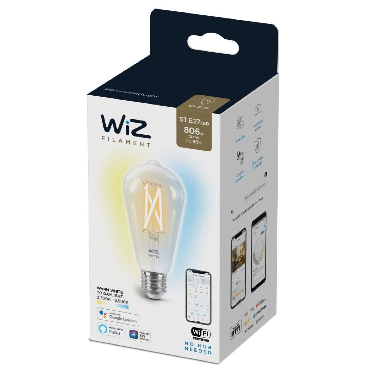 Умная светодиодная лампа Wiz Wi-Fi BLE60WST64E27927-65CL1PF/6 E27 7W 2700/6500K 929003018601 в #REGION_NAME_DECLINE_PP#