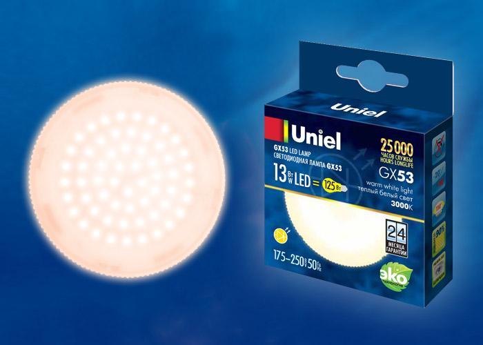 Лампа светодиодная (UL-00003724) Uniel GX53 13W 3000K матовая LED-GX53-13W/WW/GX53/FR PLZ01WH в #REGION_NAME_DECLINE_PP#