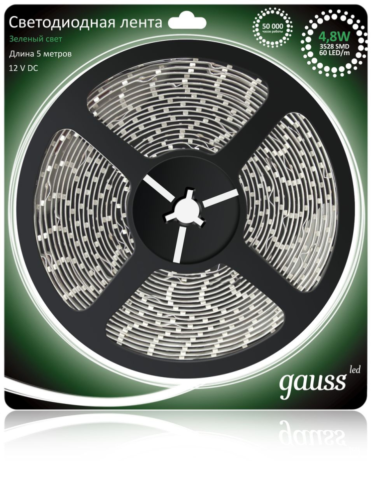 Светодиодная лента Gauss 4,8W/m 60LED/m 2835SMD зеленый 5M EB312000605 в Санкт-Петербурге