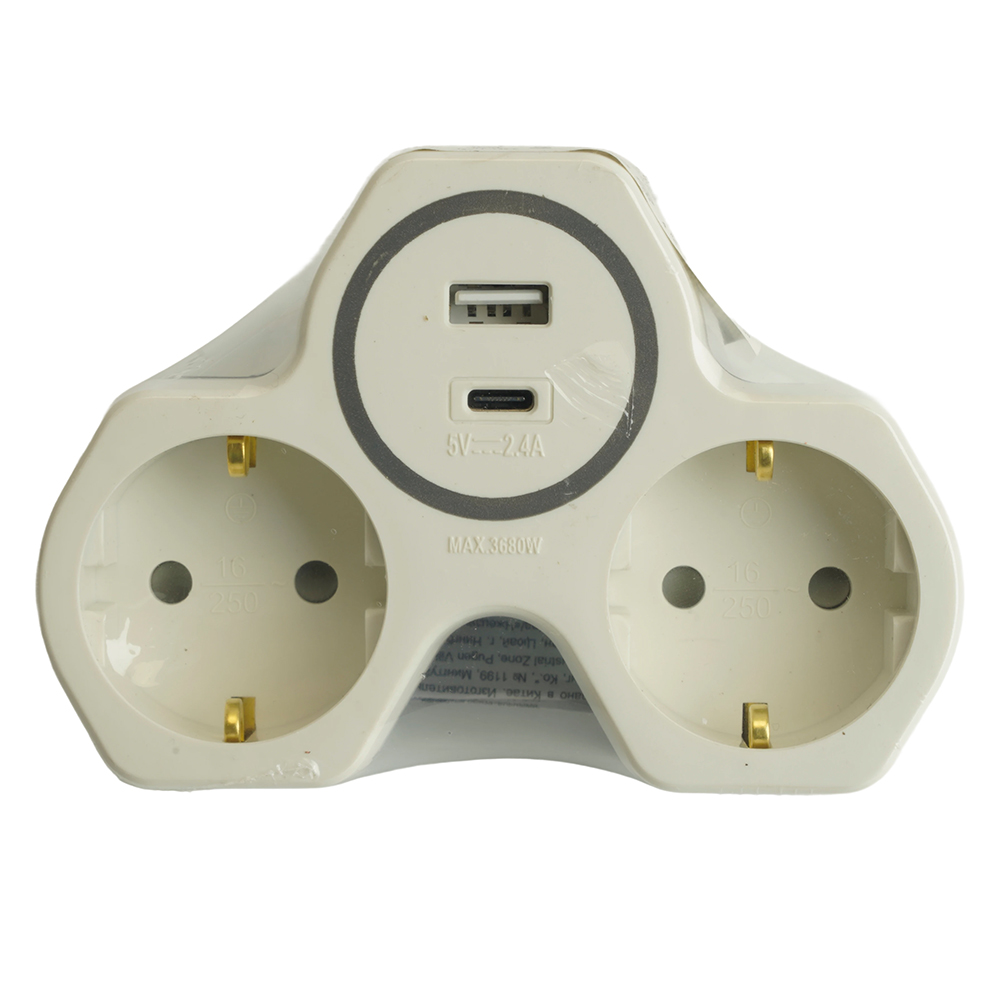 Разветвитель сетевой 2-местный с/з и USB+Type C Stekker ADP16-15-20 50071 в Санкт-Петербурге