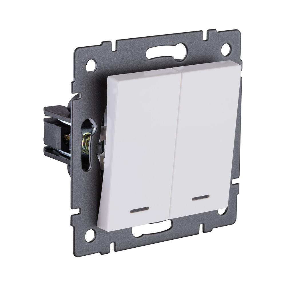 Выключатель 2-клавишный 10А/250В с LED подсветкой, белый матовый Kollinger REA-S-008WM для Aspekt, Eleganz, Reflex в Санкт-Петербурге