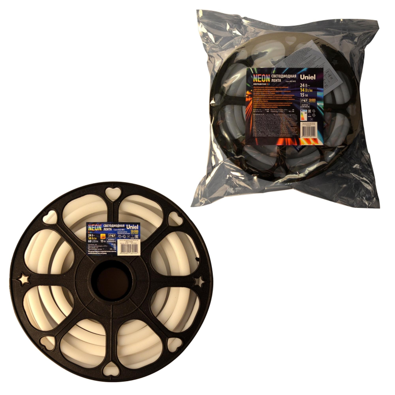 Светодиодная лента Uniel ULS-N12-5050-60LED/m-13mm-IP67-DC24V-14W/m-15M-RGB катушка в герметичной упаковке в Санкт-Петербурге