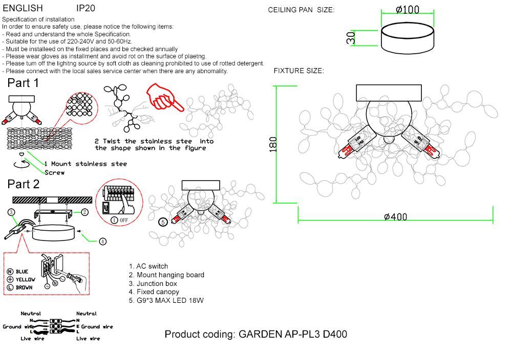 Настенный светильник Crystal Lux GARDEN AP-PL3 D400 CHROME в Санкт-Петербурге