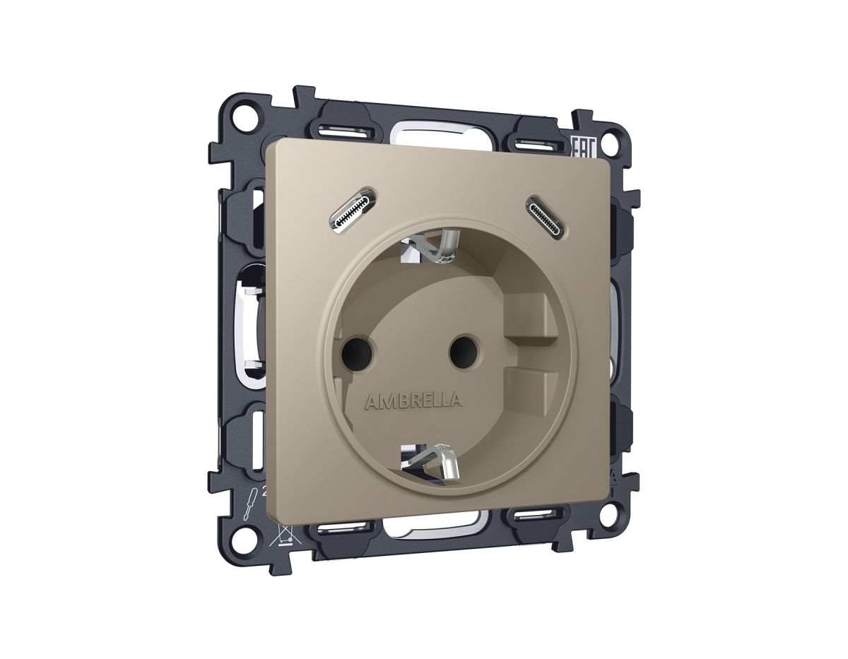 Комплект механизма электрической розетки 2USB С+C 20W с/з на винтовых зажимах 16A-250V Alfa Серо-бежевый матовый Quant Ambrella Volt MA370510 (AP3705, VM165) в #REGION_NAME_DECLINE_PP#