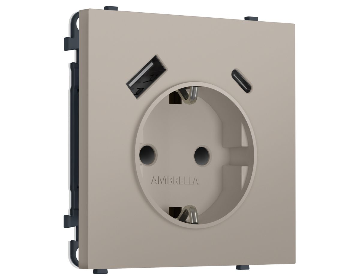 Комплект механизма электрической розетки SIGMA Серо-бежевый матовый 2USB A+C 20W Ambrella Volt MS370010 (SP3700, PR160) в #REGION_NAME_DECLINE_PP#