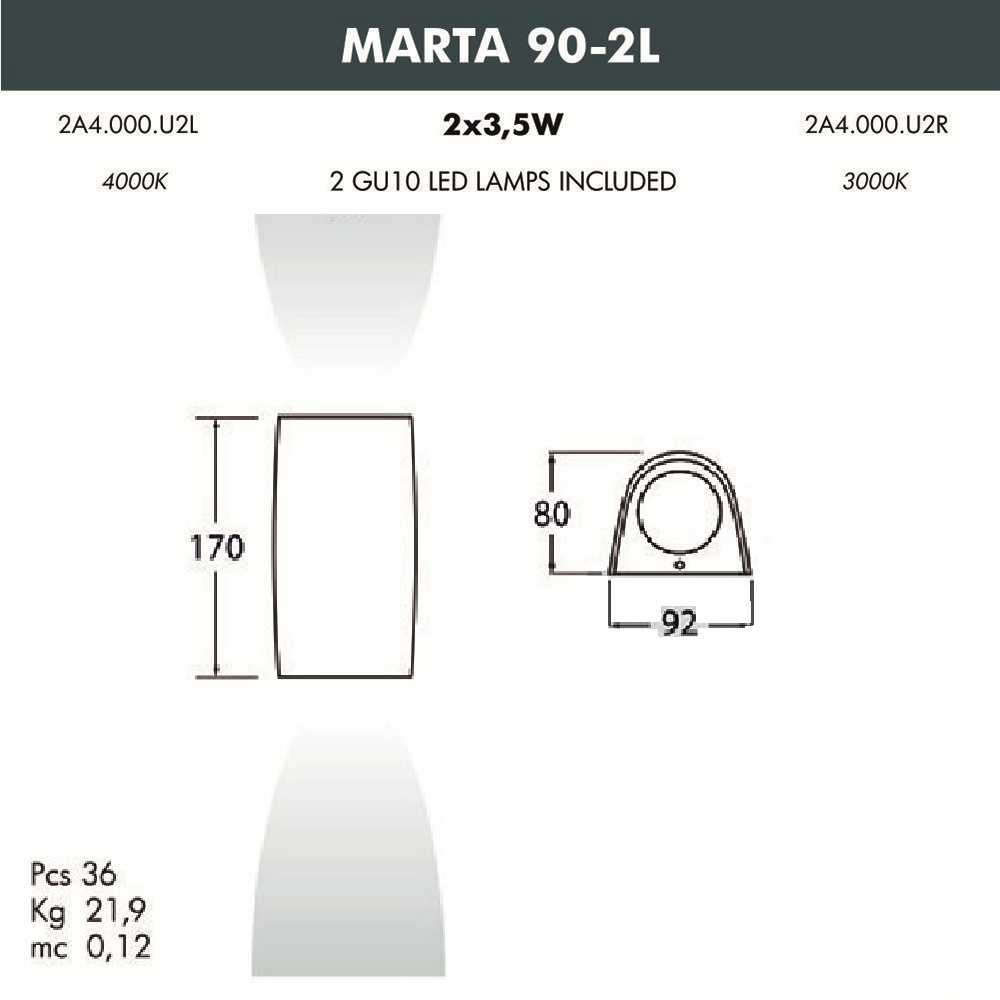 Уличный настенный светодиодный светильник Fumagalli Marta 2A4.000.000.AXU2L в Санкт-Петербурге