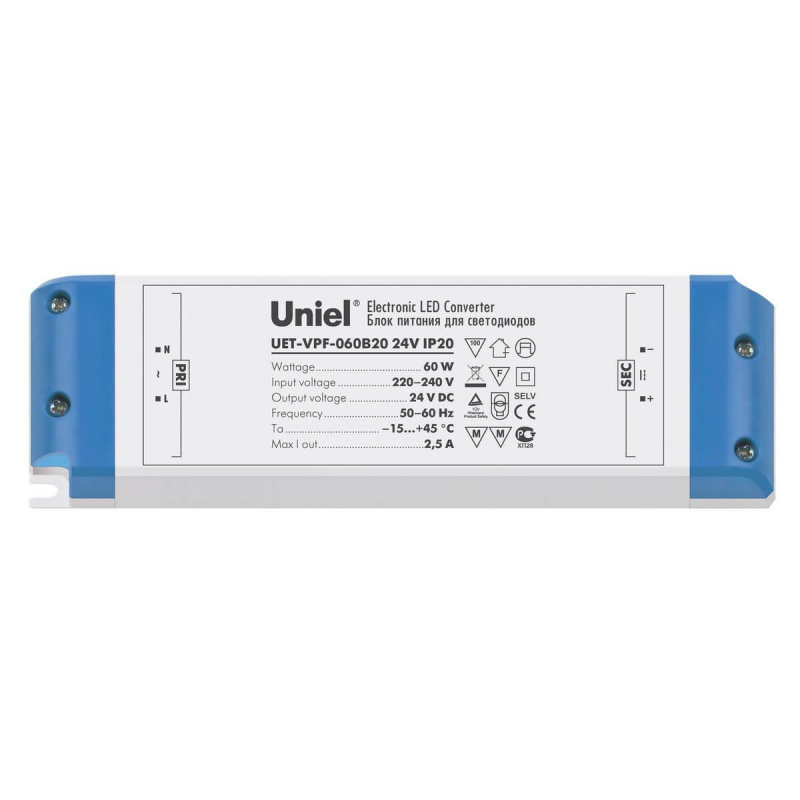 Блок питания 05833) Uniel 24V 60W IP20 2,5A UET-VPF-060B20 в #REGION_NAME_DECLINE_PP#