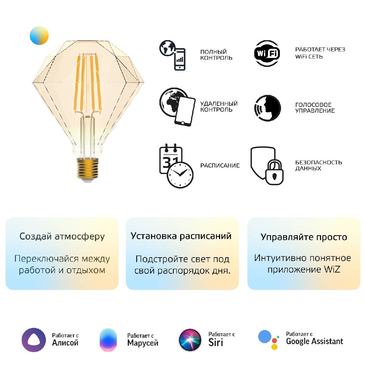Лампа светодиодная диммируемая филаментная Gauss E27 6,5W 2000-5500K золотистая 1370112 в Санкт-Петербурге