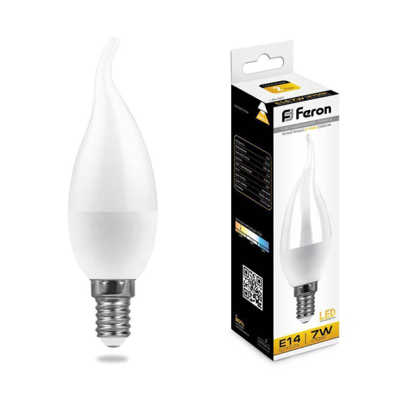 Лампа светодиодная Feron E14 7W 2700K Свеча на ветру Матовая LB-97 25760 в Санкт-Петербурге