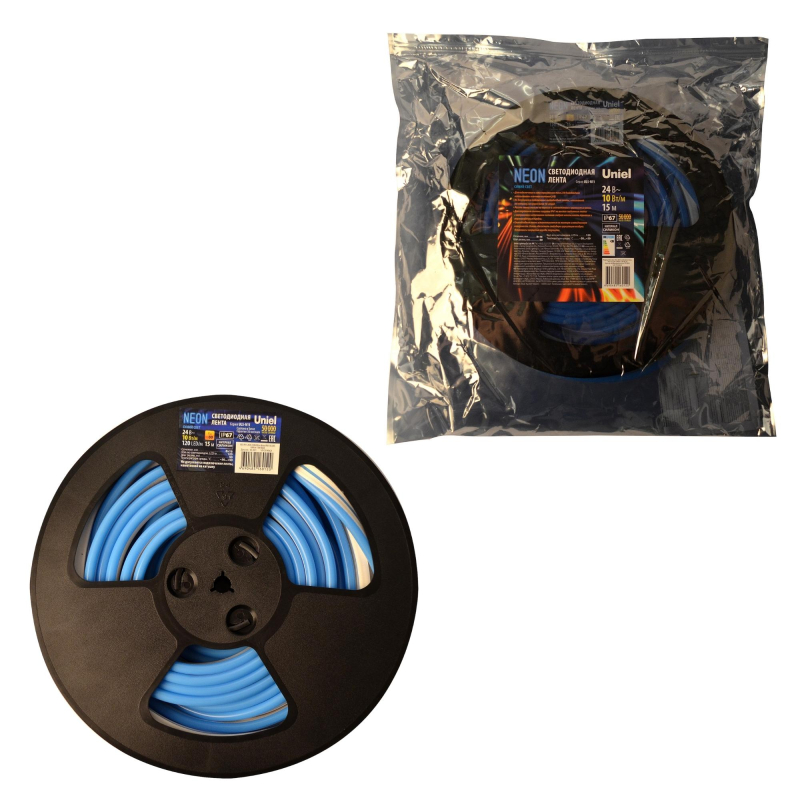 Светодиодная лента Uniel ULS-N11-2835-120LED/m-8mm-IP67-DC24V-10W/m-15M-BLUE катушка в герметичной упаковке в Санкт-Петербурге