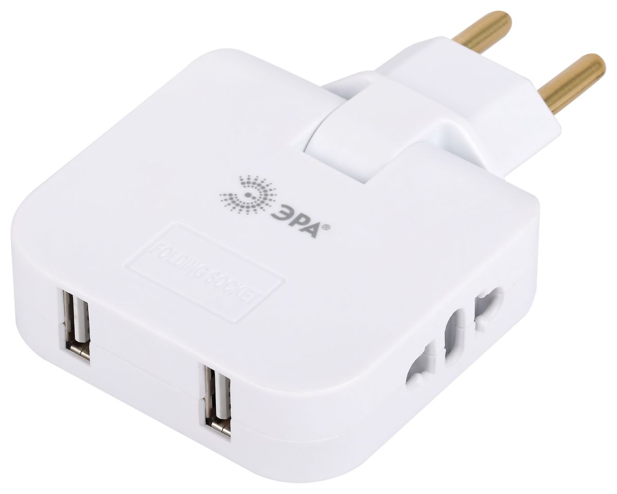 Разветвитель электрический Эра SPF-2-FL-USB поворотный на 2 розетки + 2USB 10А белый Б0069089 в Санкт-Петербурге