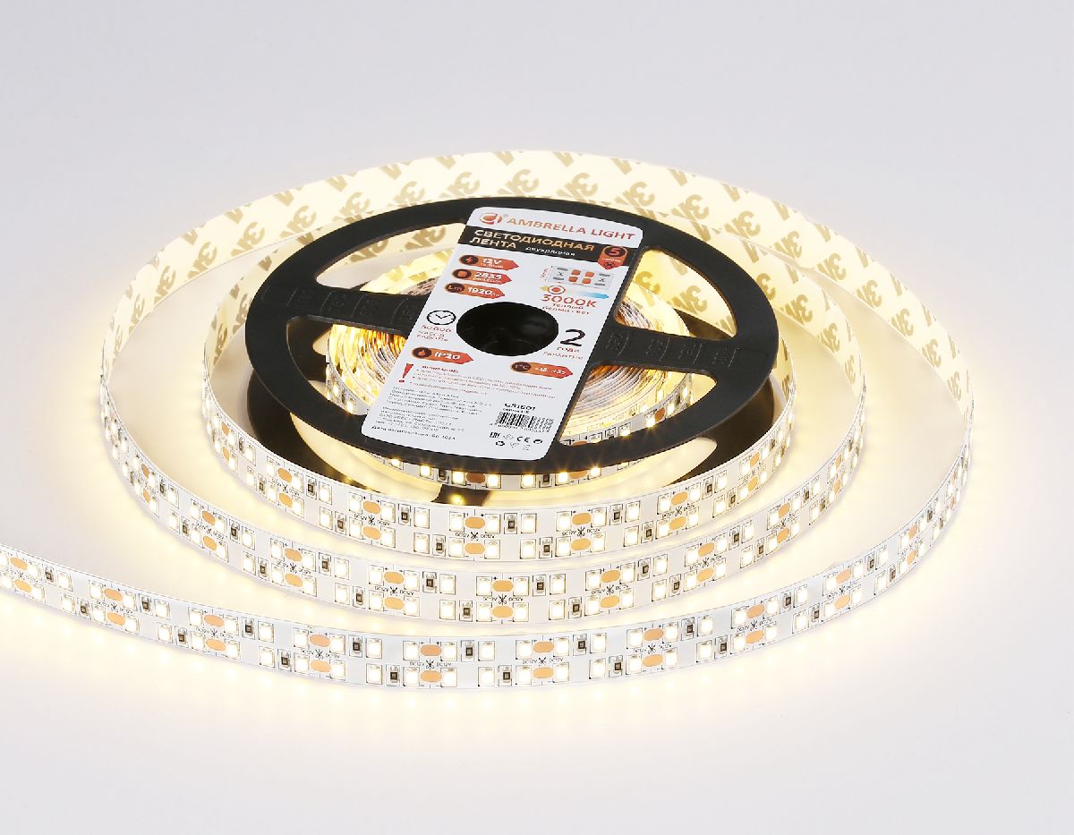 Светодиодная лента двухрядная Ambrella Light LED Strip 12В 2835 19,2Вт/м 3000K 5м IP20 GS1601 в Санкт-Петербурге