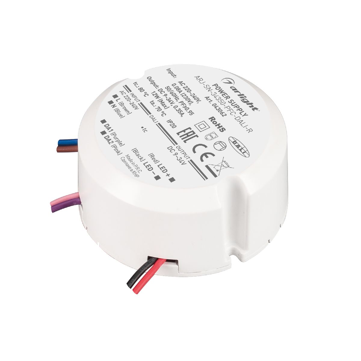 Блок питания Arlight ARJ-SN-34350-PFC-DALI-R (12W, 9-34V, 0.35A) 043062 в Санкт-Петербурге