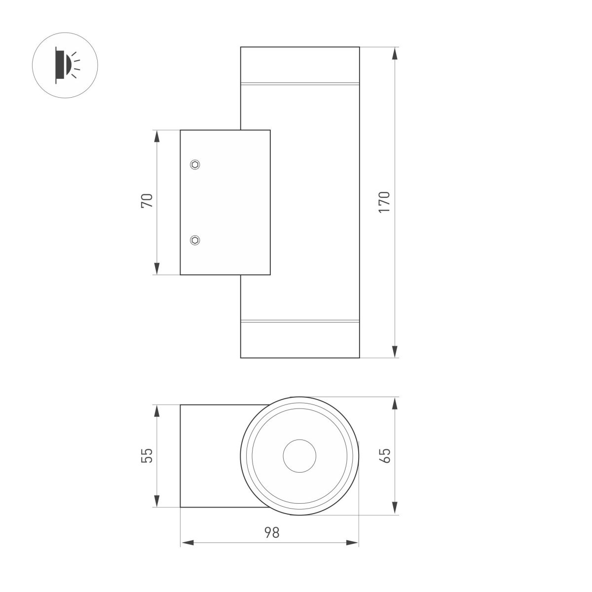 Уличный настенный светильник Arlight LGD-RAY-WALL-TWIN-R65-2x9W Warm3000 (GR, 23 deg, 230V) (IP65 Металл) 038154(1) в Санкт-Петербурге