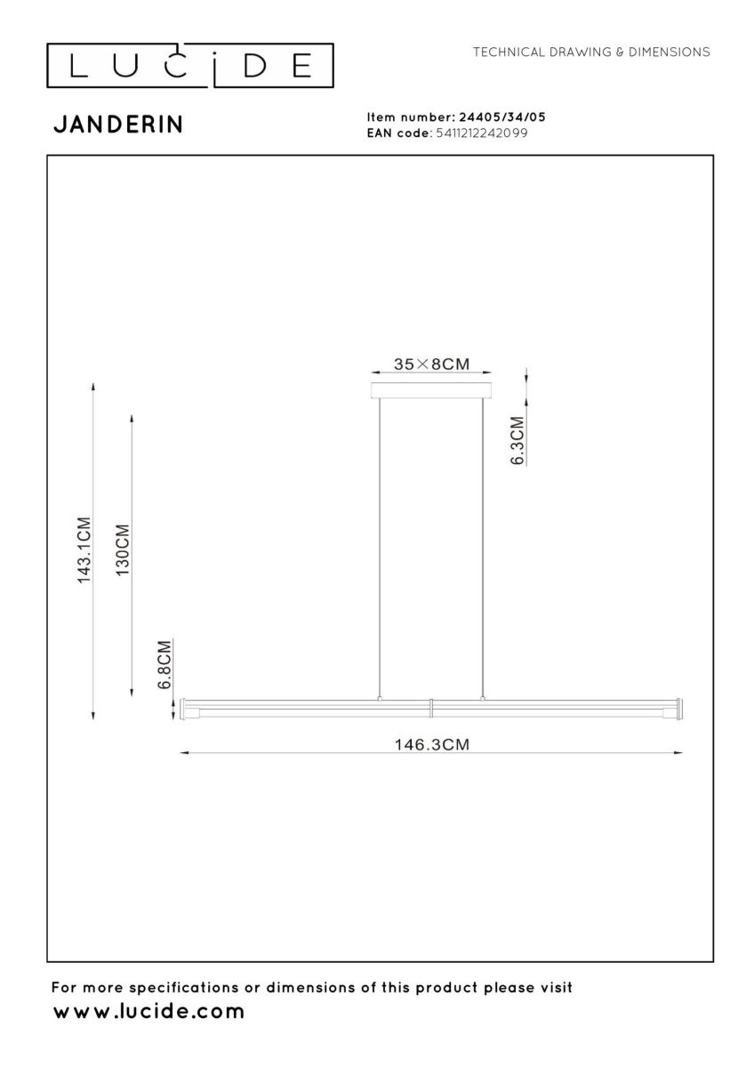 Подвесной светильник Lucide Janderin 24405/34/05 в Санкт-Петербурге