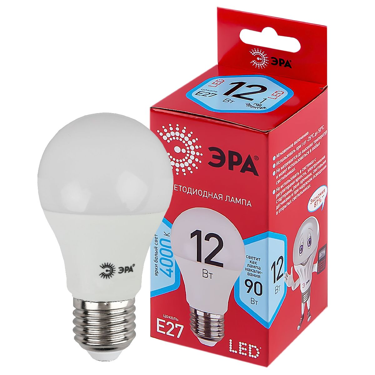 Лампа светодиодная Эра E27 12W 4000K LED A60-12W-840-E27 R Б0049636 в Санкт-Петербурге