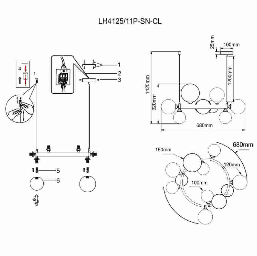 Подвесная люстра Lumien Hall Lovrenc LH4125/11P-SN-CL в Санкт-Петербурге