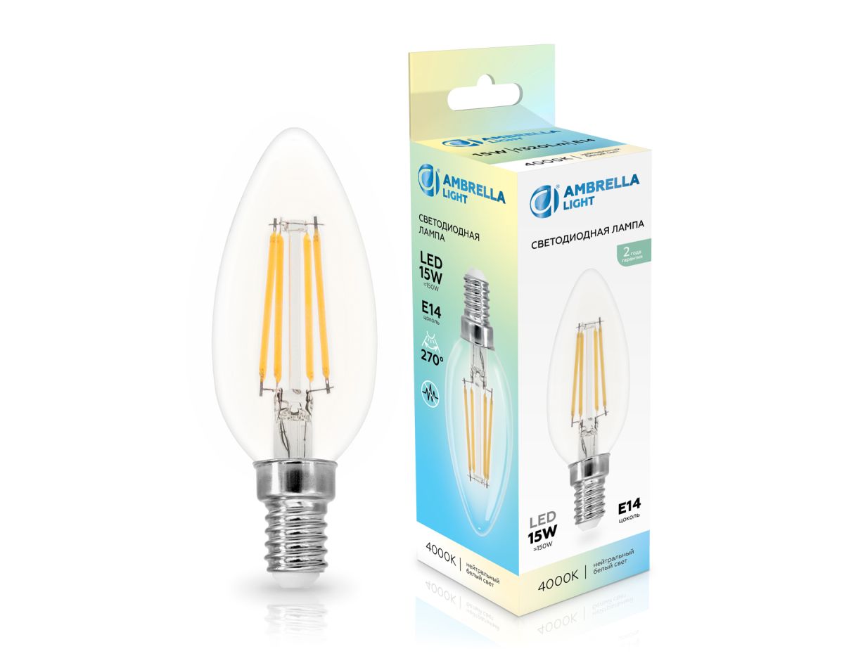 Филаментная светодиодная лампа Ambrella Light Bulbing E14 15W 4000K свеча 351514 в Санкт-Петербурге